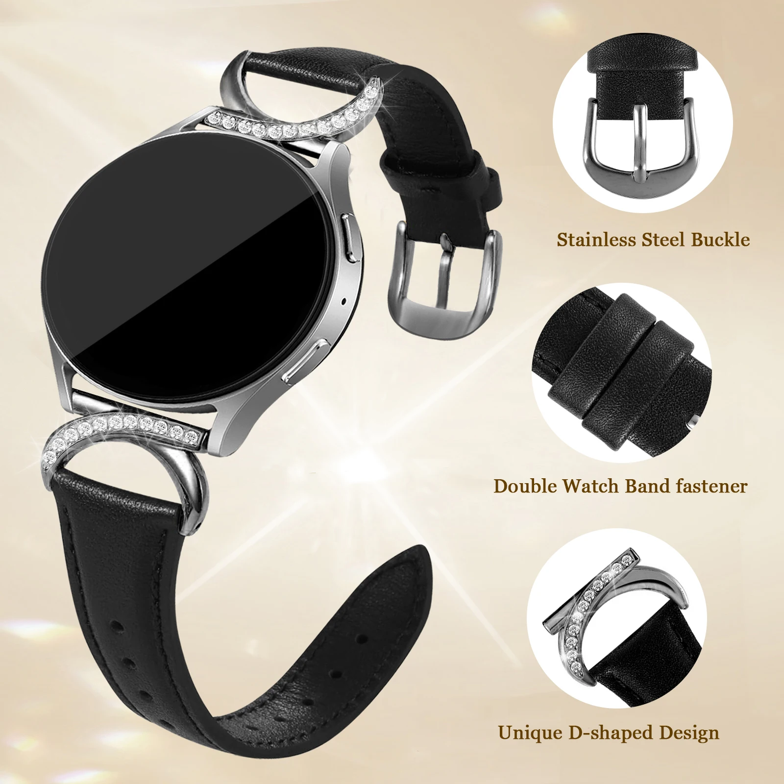 حزام جلدي مناسب لساعة Samsung Galaxy Watch 7/6/5/4/FE/40mm/44mm/43mm/47mm/45mm، حزام جلدي رفيع للغاية 20 مم. #5