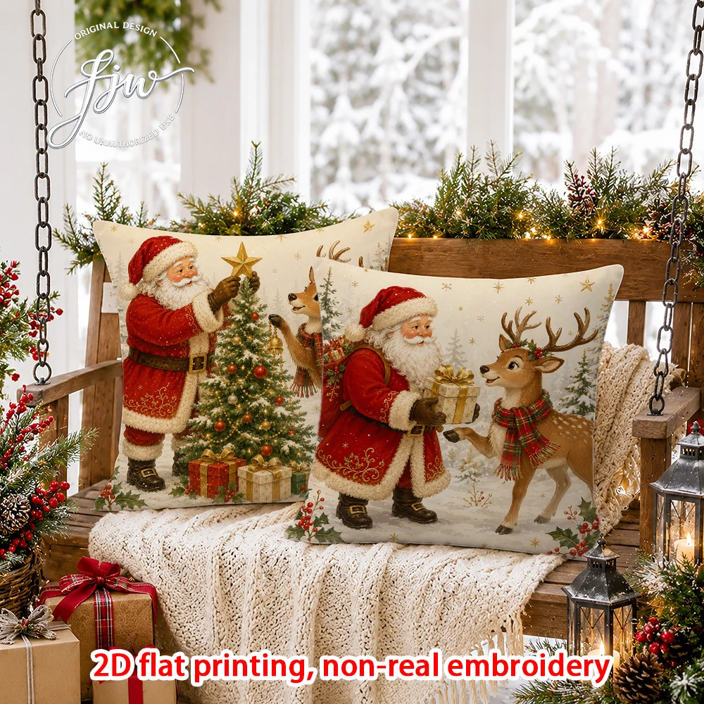 2D FLAT-2PCS Christmas Throw Pillow Covers Festive Home Decor Sofa bedroom porch New Year decoration only pillowcase
