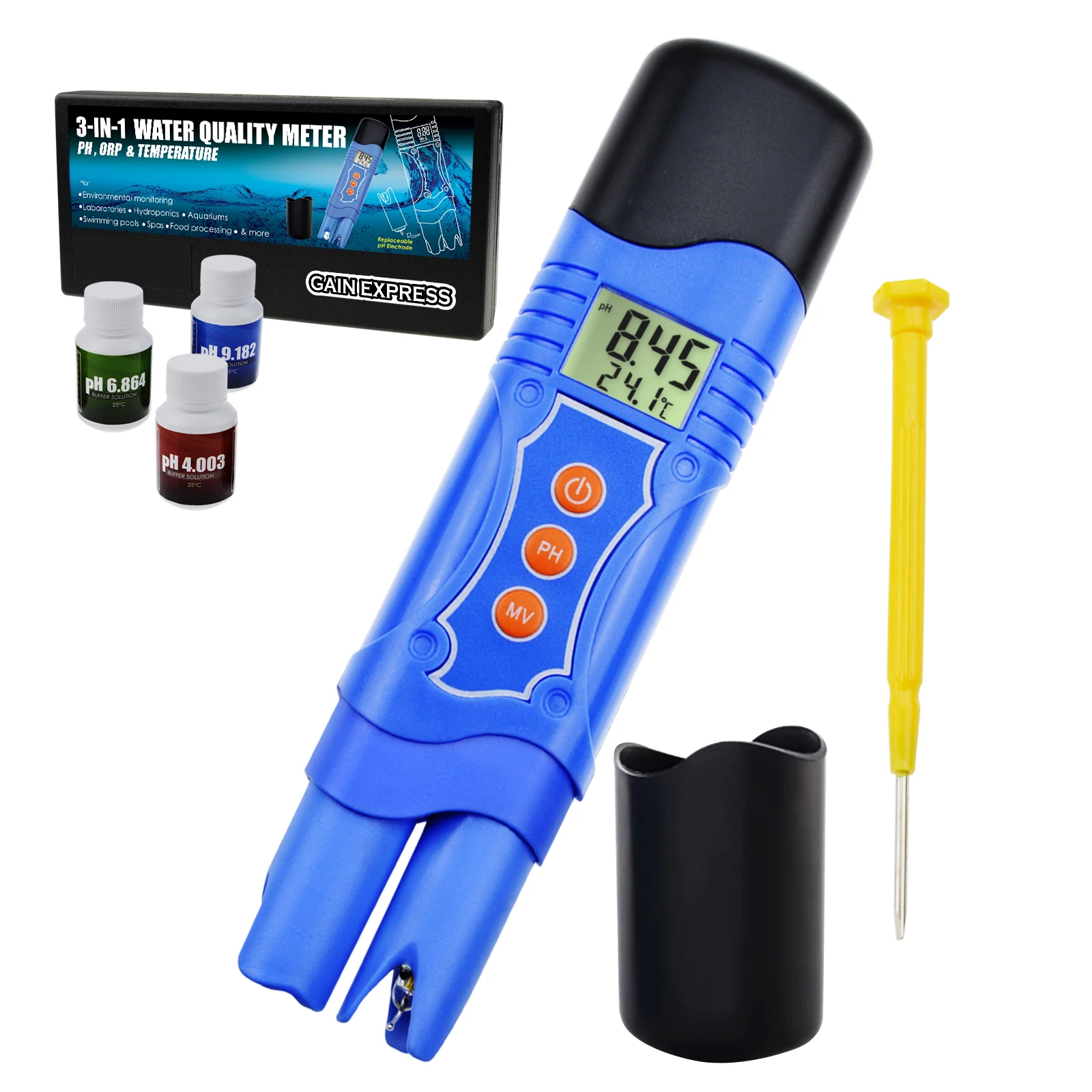 3 in 1 Water Quality Meter PH ORP Temperature Combo Meter Pentype with ATC IP55  LCD Display