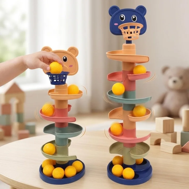 5/7 Layes Track Rolling Ball Pile Tower Early Educational Toy for Babies Rotating Track Educational Stacking Toy for Kids Gift