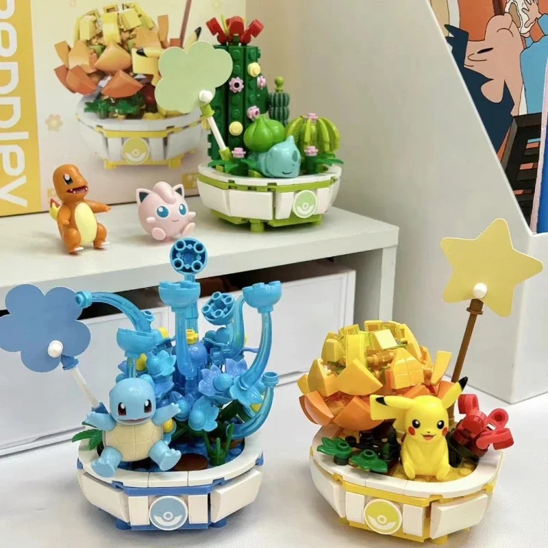 Keeppley Building Blocks Pokémon Charmander Pikachu Squirtle Potted Educational Toy Splicing Model Decoration Collection Gift