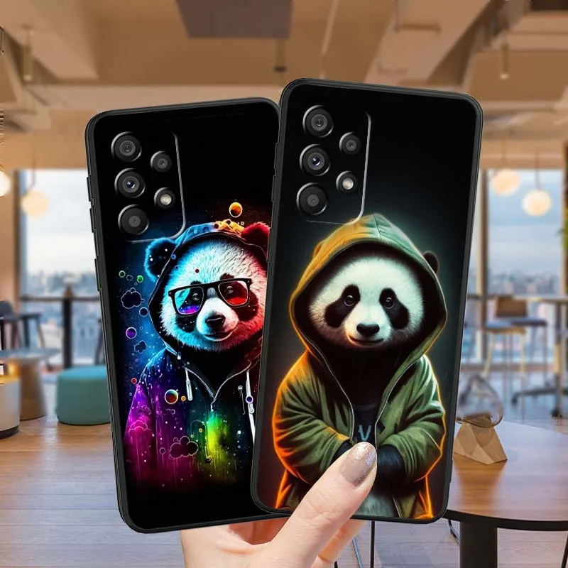 شعبية الفن القط الباندا الأسد الكلب قضية الهاتف لسامسونج A42 A41 A35 A34 A33 A32 A25 A24 A23 A21s A04 A03 نوت 20 الترا 5G الأسود #3