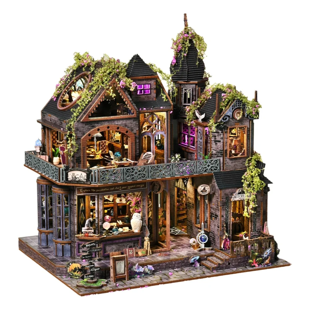 Magisch kasteel 3D DIY houten boekenhoek kit handgemaakt poppenhuis model boekenlegger bouwpuzzel huisdecoratie - afbeelding 2