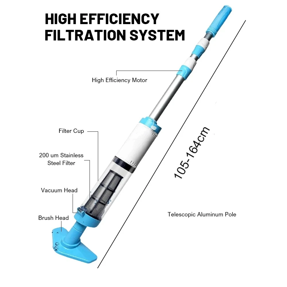3 in 1 Cordless Rechargeable Pool Vacuum Cleaner Handheld Pool Cleaner Suitable For Spa Center Bathtub Sand Debris - view 6