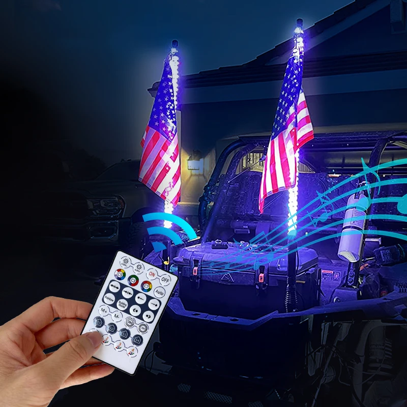 2FT LED Whip Lights,APP+Remote Music Control Spiral RGB Chasing Antenna Flagpole Light,for UTV ATV SXS Can-Am Off Road Truck RZR