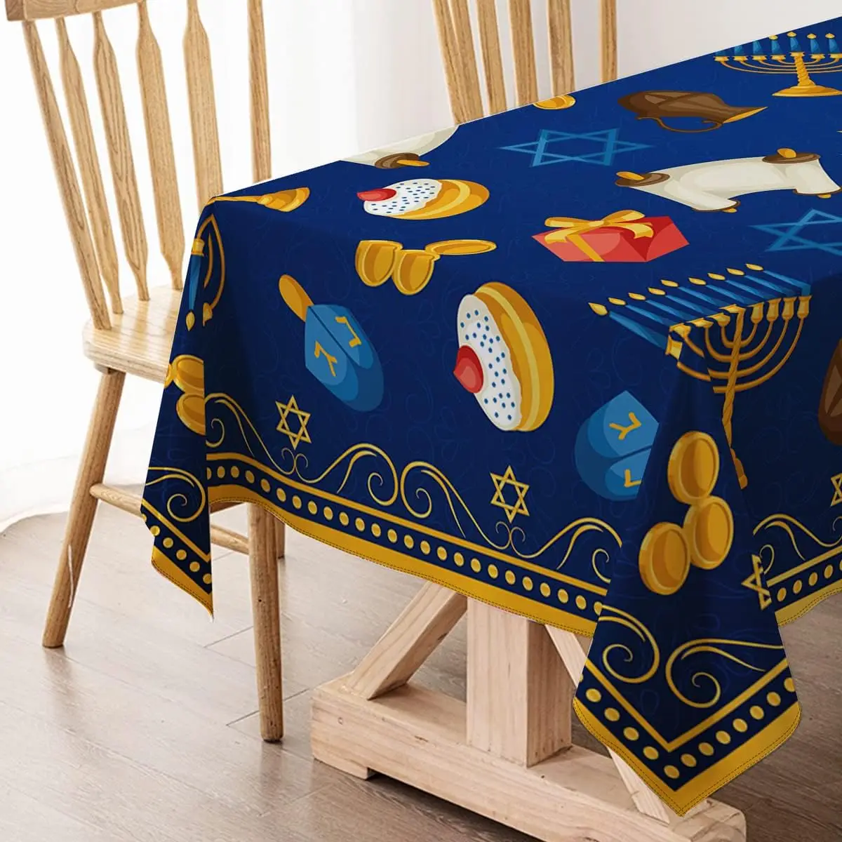 Jewish Hanukkah Menorah Star of David Rectangle Tablecloth Table Decor Waterproof Tablecloth for Table Holiday Party Decorations