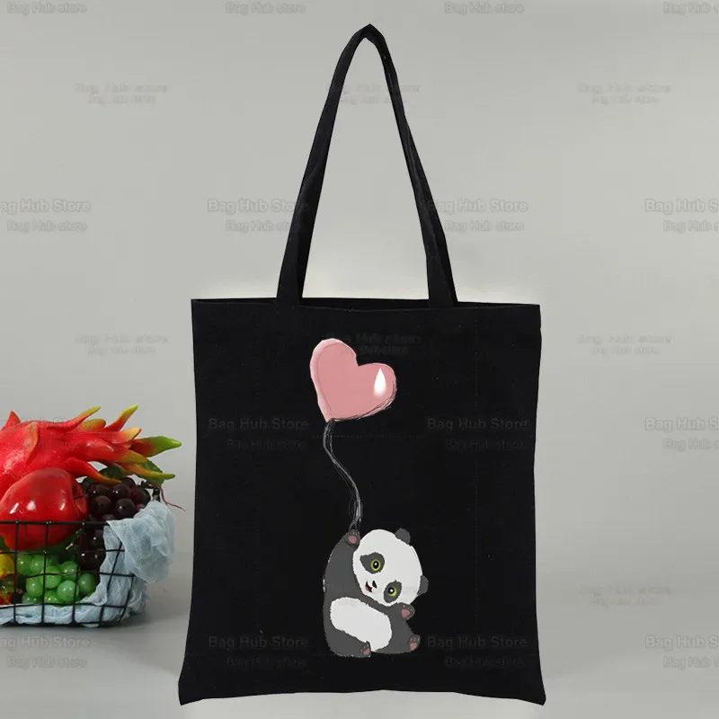 All I Want To Do Is Panda No Today Tote Bag Shopping Black Unisex Travel Canvas Bags Eco Foldable Shopper Bag