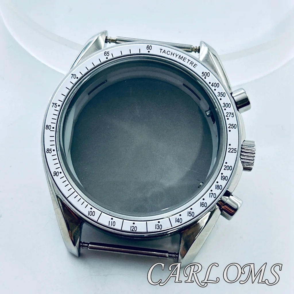 

40mm VK63 VK64 Watch Case Quartz Movement Parts Silver Solid Stainless Steel Dome Mineral Glass Chronograph