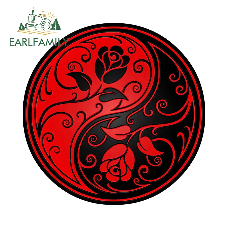 EARLFAMILY Yinyang Flower Car Stickers Refrigerator Skateboard Air Conditioner Trunk PVC Decal Creative Car Door Protector