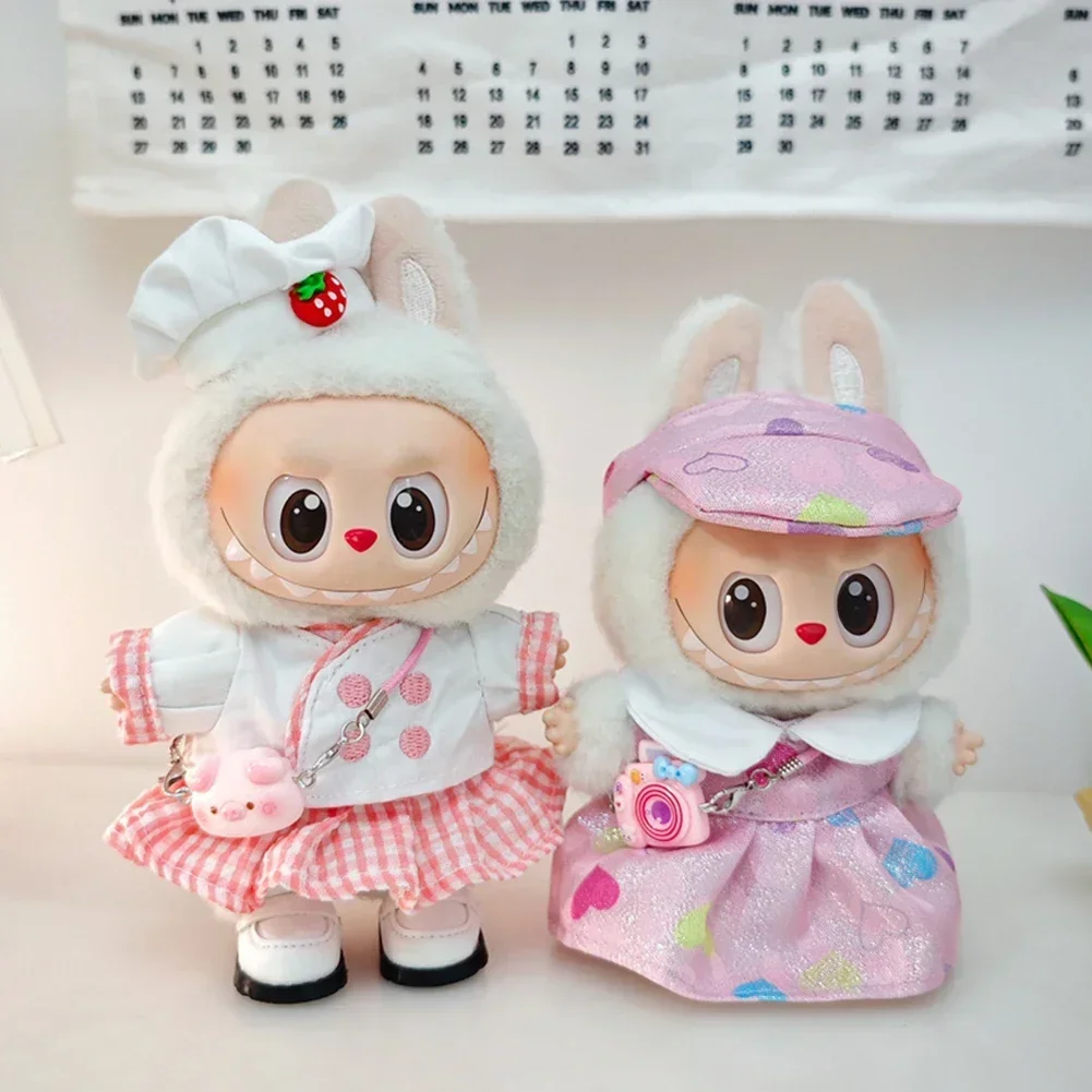 For 15-17Cm Ropa Labubu Baby Clothes Strawberry Chef Clothes Colored Love Skirt Spring Outfits for Labubu Cloth Accessories