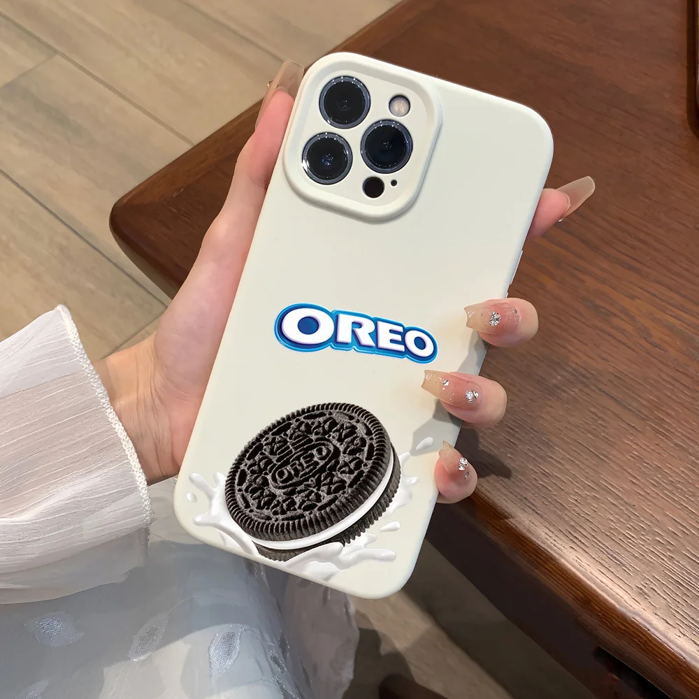 Funny O-Oreos For iPhone 16 15 14 13 12 11 Pro MAX Plus Liquid Silicone Velvet All-Inclusive Soft Phone Case