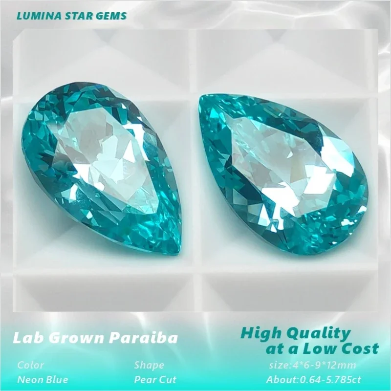 Alab Grown Paraiba Pear Shape Neon Blue VVS1 for DIY Advanced Jewelry Making Inlay Ring Necklace Selectable AGL Certificate