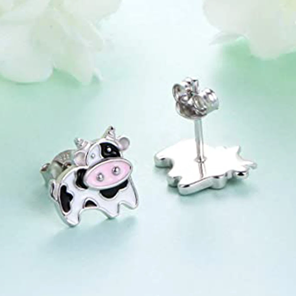 Huitan Milk Cow Design Women Stud Earrings Fancy Cute Ear Piercing Accessories for Girls Birthday Gift Fashion Versatile Jewelry