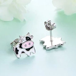 Huitan Milk Cow Design Women Stud Earrings Fancy Cute Ear Piercing Accessories for Girls Birthday Gift Fashion Versatile Jewelry