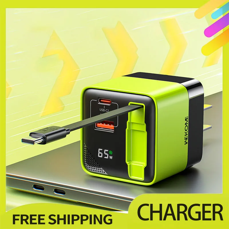 

Wekome U39 Gallium Nitride Charger Socket 65w Fast Usbc Type-C Charger Fast Charging For Iphone Android Smartphone Gamer Gifts