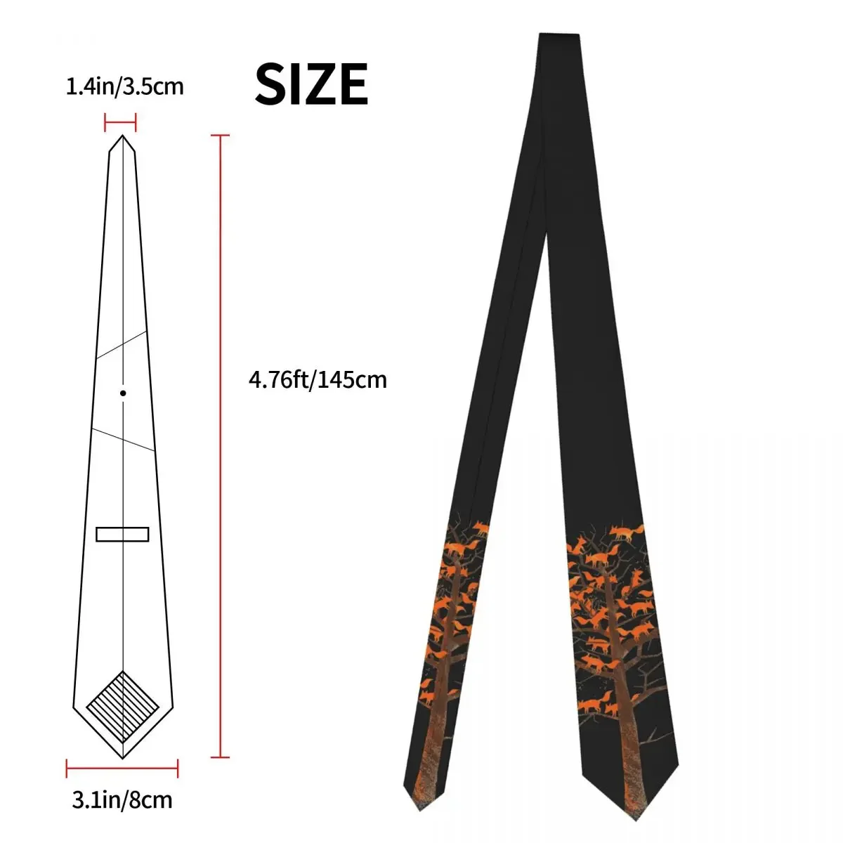 Blazing Fox Tree Neckties Men Silk Polyester 8 cm Narrow Animal Nature Neck Tie for Mens Daily Wear Cravat Office