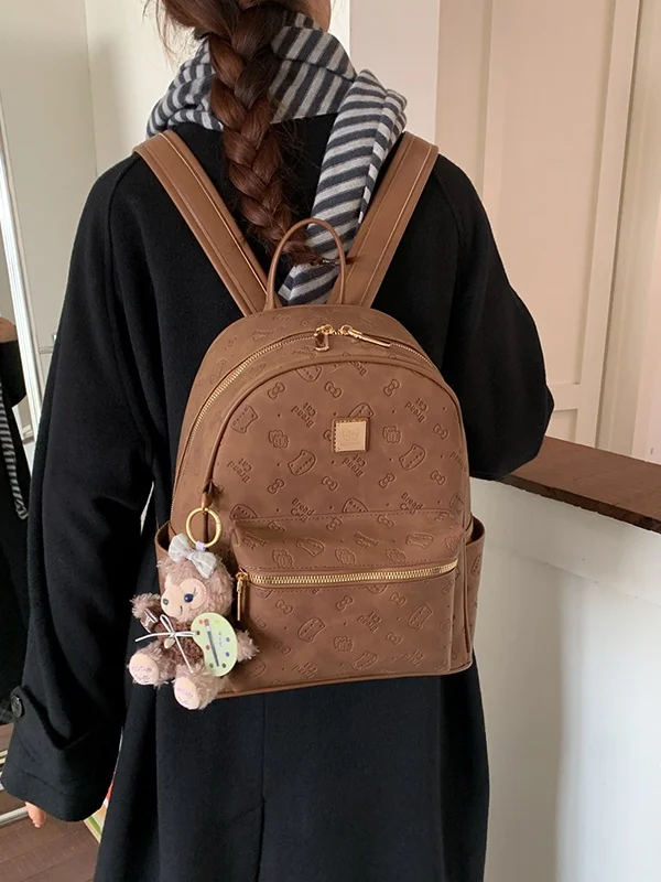 

Korean Style Large Capacity Floral Embossed Women's Backpack 2025 Autumn New Fashion Soft Leather Durable Shoulder Bag