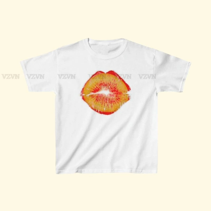 Harajuku Punk Streetwear Lips Print T-Shirt short sleeve Skinny Crop tops Women y2k Cute Aesthetic Grunge Baby Tee Cropped top