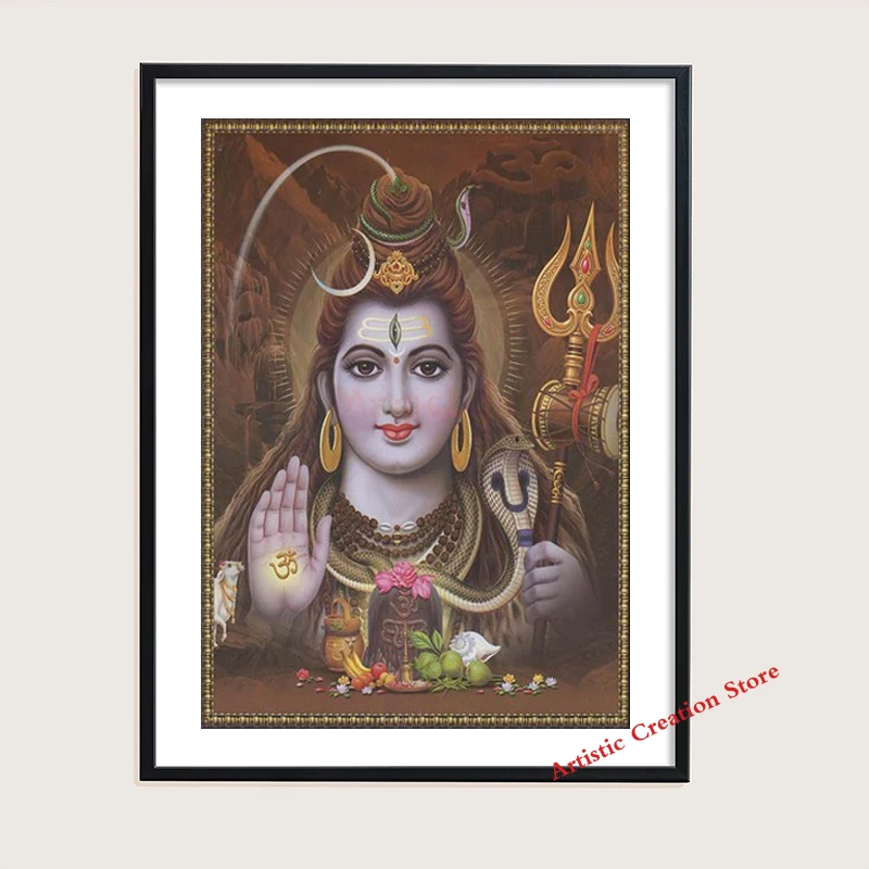 Indian Gods Vishnu Brahma and Shiva Art Canvas Painting Indian Hindu Devotional Vintage Posters Wall Art Aesthetic Room Decor