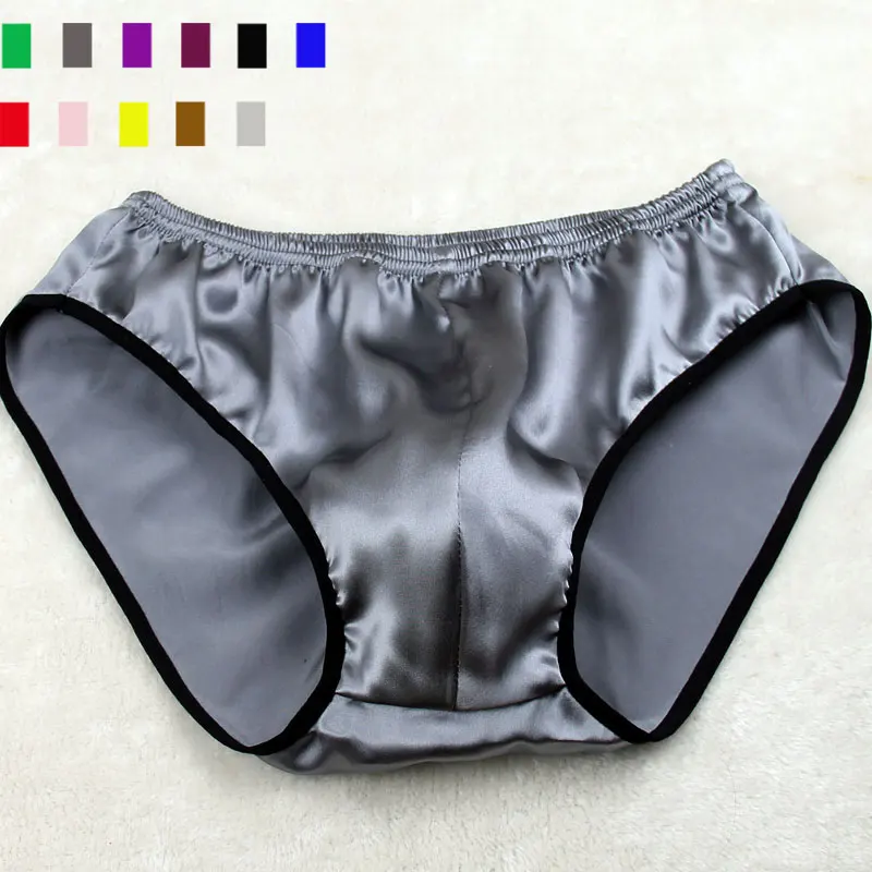 Plus size mid waist 100% mulberry silk underwear men's triangle underwear U-shaped bag breathable panties