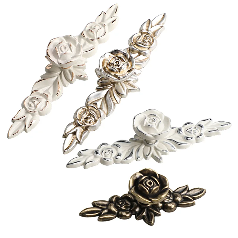 1PCS European Ivory Rose style Cabinet Handles and Knobs Modern Simple Wardrobe Drawer Door Pulls Furniture Hardware