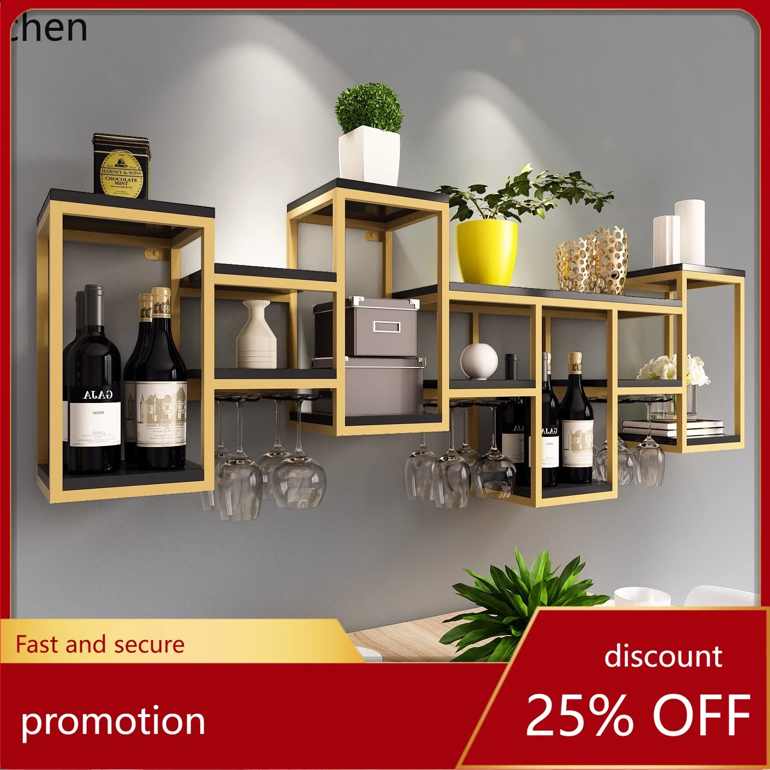 CZ Wall-mounted Wine Cabinet Hanging Creative gold Red Wine Glass Rack Wine Rack