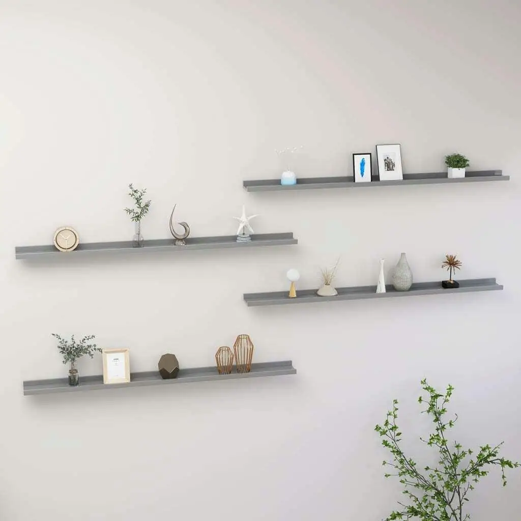 Set of 4 Grey Wall Shelves - 115x9x3 cm - Modern Floating Storage for Home Decor