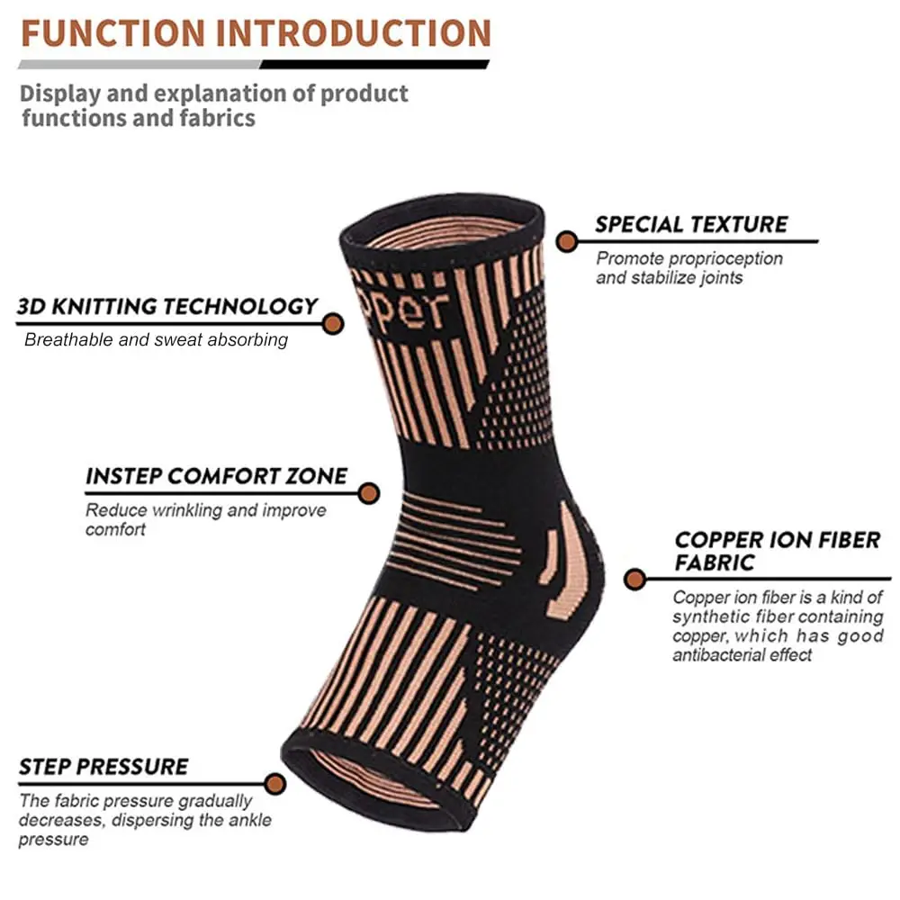 Copper Ankle Support Brace,1Pcs Ankle Compression Sleeve Socks,Plantar Fasciitis Socks for Men Women Plantar Fasciitis,Sports