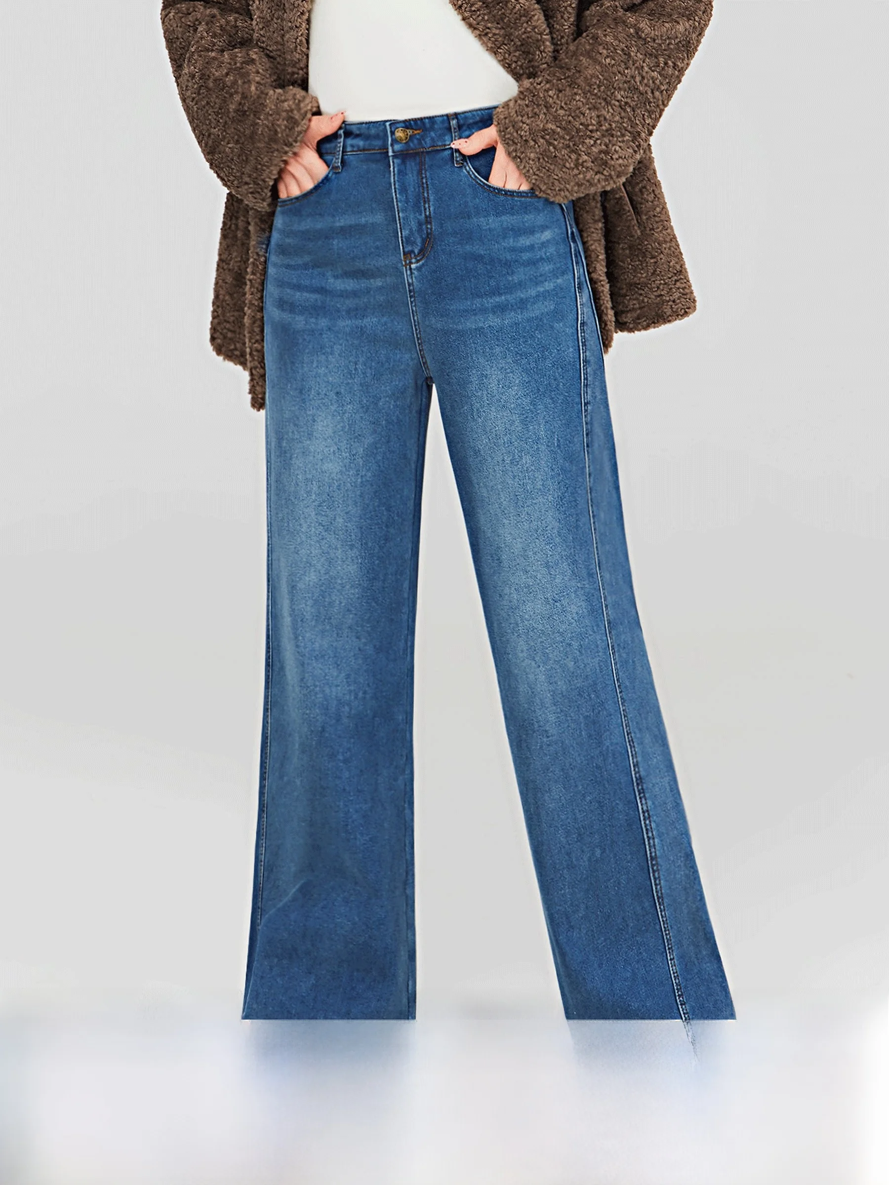 

High Waist Straight Leg Blue Waed Denim Jeans Women's plus Size Loose Slimming Casual Trousers Korean Sle Commute