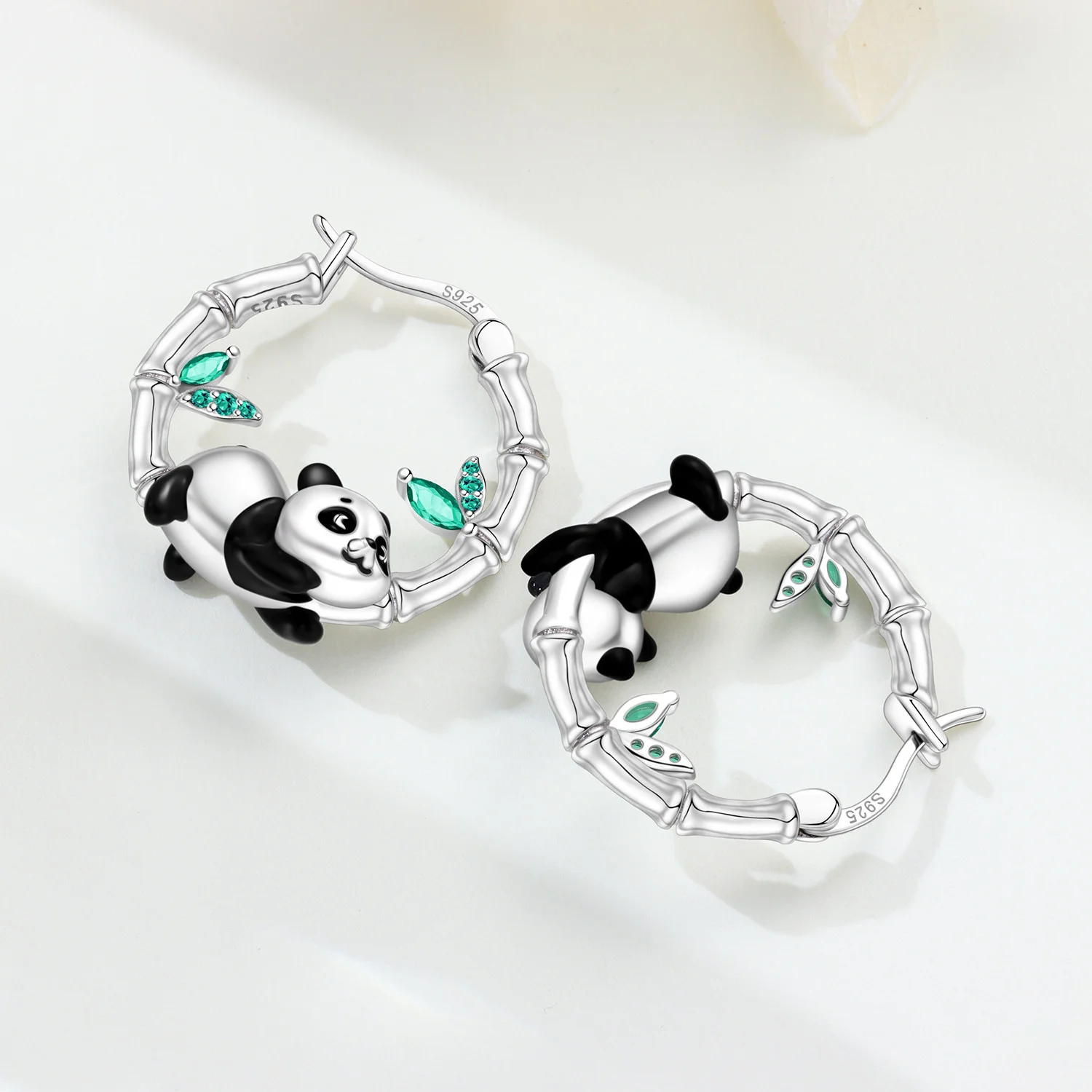 Original Simple 925 Sterling Silver Animal Cute Panda Perched on Bamboo Hoop Earrings Fine Jewelry Women Birthday Party Gifts
