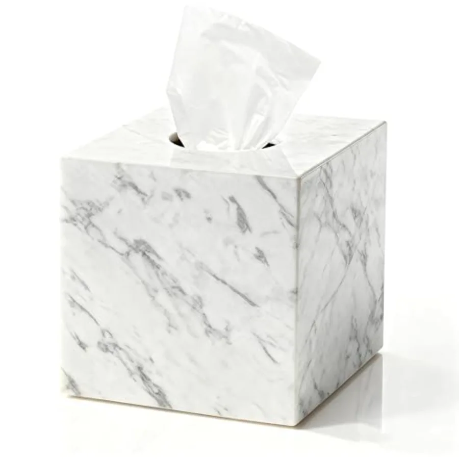 

Natural Marble Tissue Box Holder Cover, Square Cube Tissue Box Holder with Open Bottom for Bathroom Vanity Tops, Bedroom Dresse
