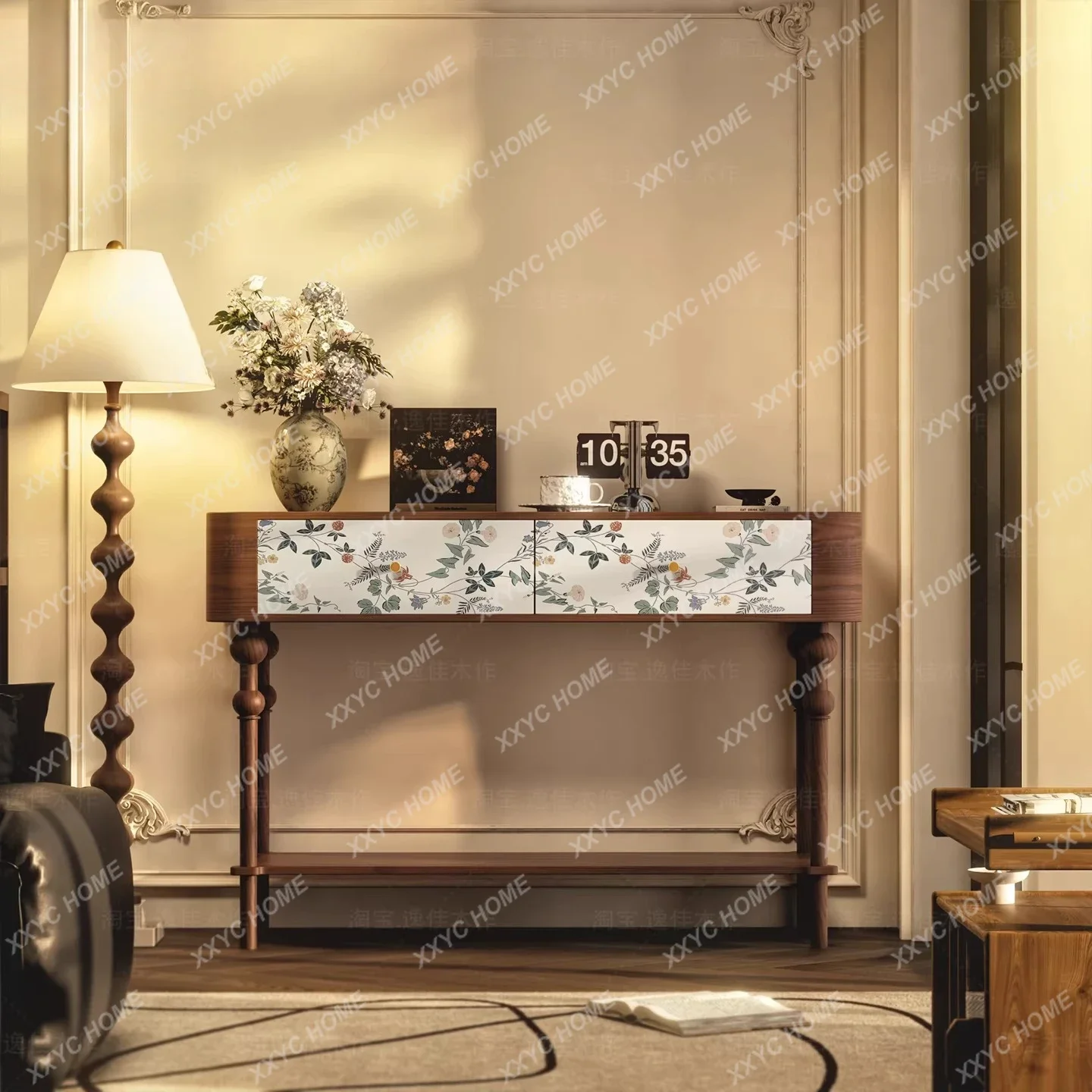 Modern Minimalist Plant Flower Decorative Solid Wood Entrance Table Entry Door Hallway Wall-Dependent Case Table