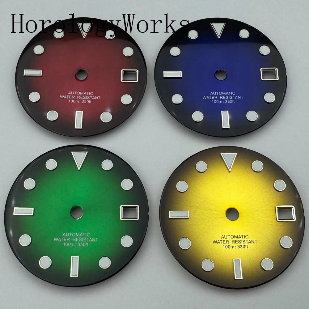 

Циферблат 29 мм подходит для механизма NH35, подходит для заводной головки 3/3,8, красный, синий, зеленый, желтый, детали часов