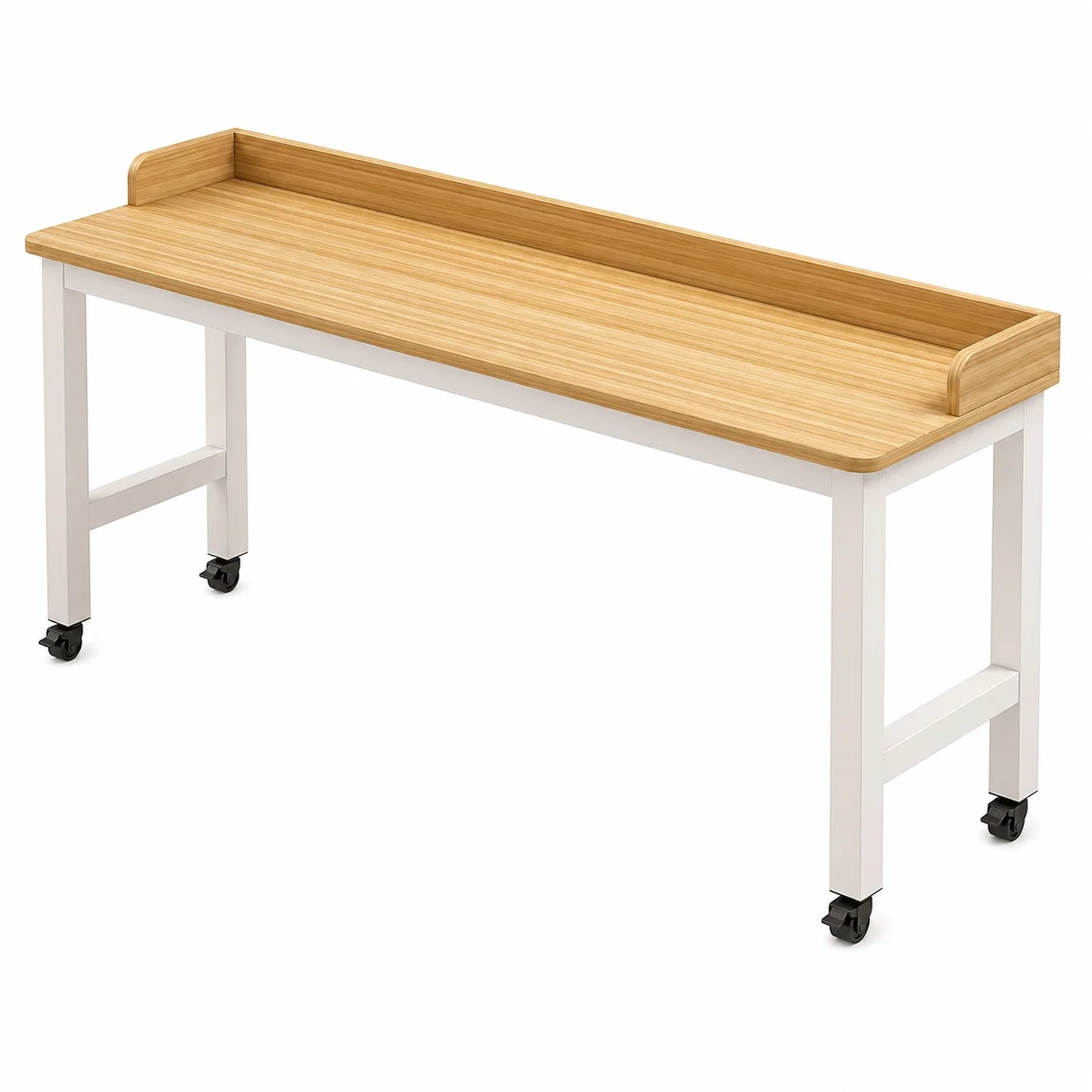 Mobile Overbed Table with Wheels, 40cm Wide Bed Desk, 3-Sided Guardrail, Heavy Duty Steel Frame for Bedroom Office