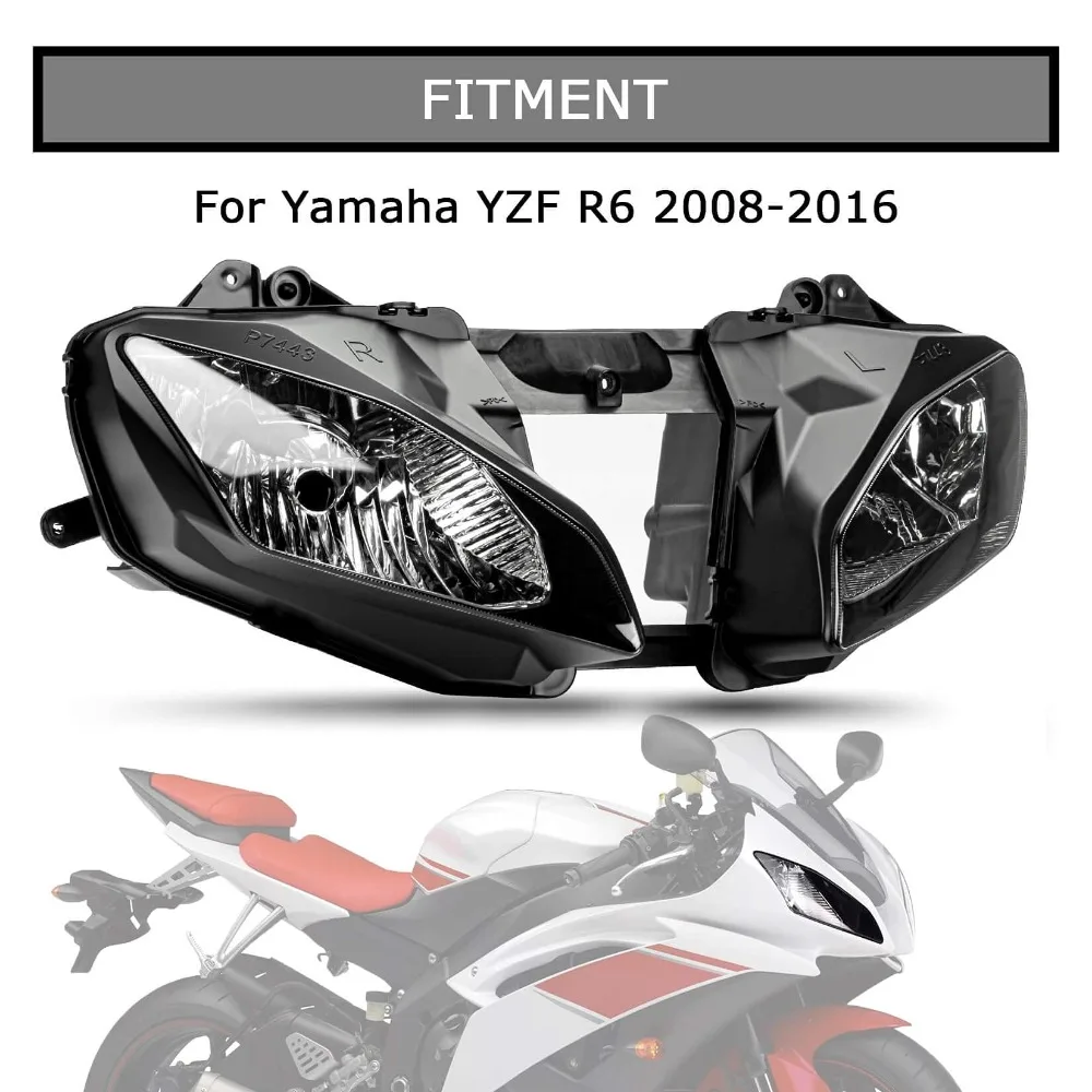 Acessório da motocicleta frente farol cabeça conjuntos de luz para yamaha yzf r6 2008-2016