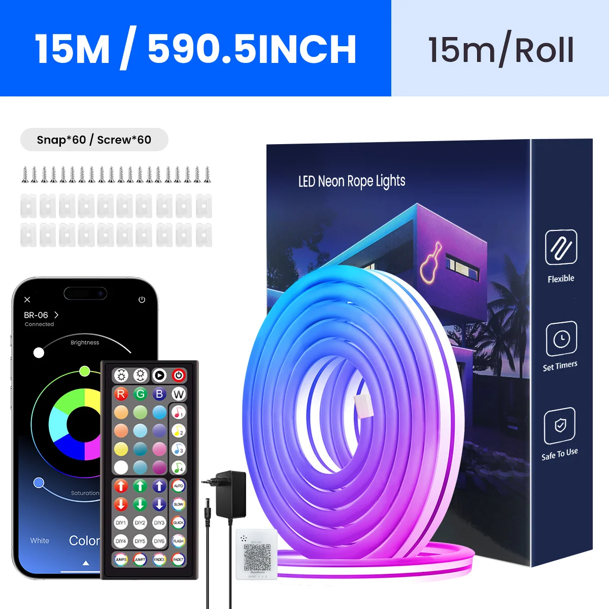 Mexllex Flexible RGB-Neon-LED-Streifen mit Musik-Synchronisierung und App/Fernbedienung, mehrere Modi, DIY-Design, IP65 wasserdichte Musik-Synchronisierung für den Außenbereich für den Raum 4