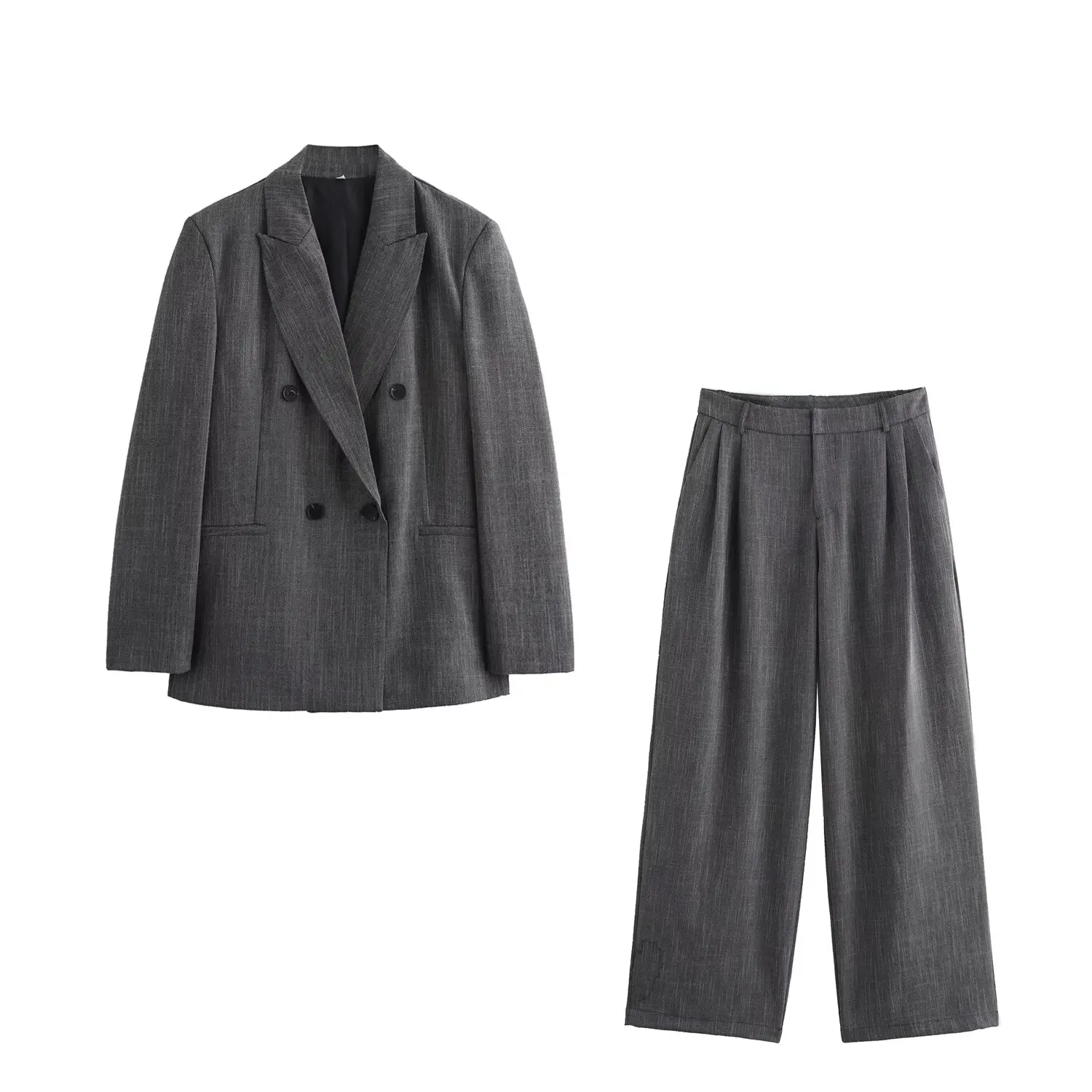 Tangada 2024 Autumn Winter Women Gray Wide Leg Pants Trousers High Waist Suit Pants QD0207
