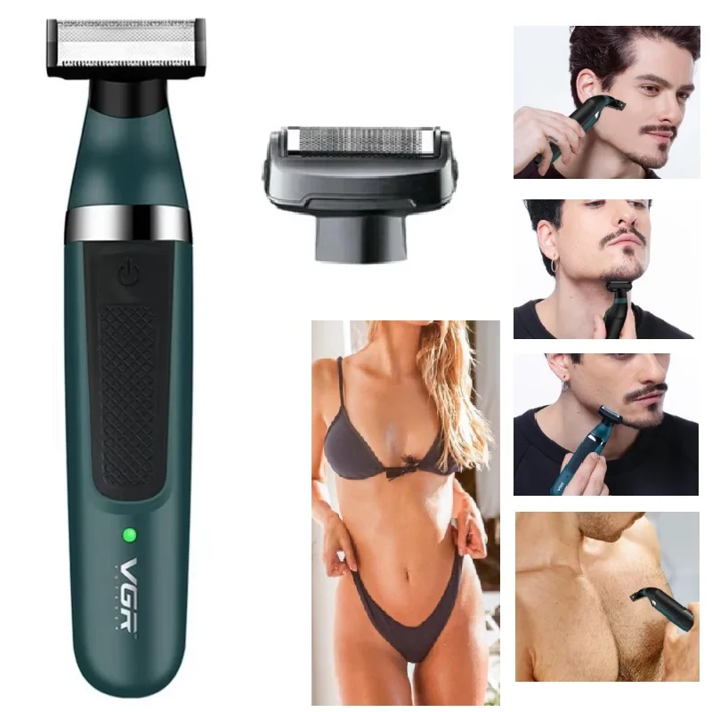 

Оригинальный триммер VGR 2в1 для влажных и сухих волос для мужчин и женщин, триммер для лица + тела, бороды, бикини, электробритва, перезаряжаемая лобковая бритва