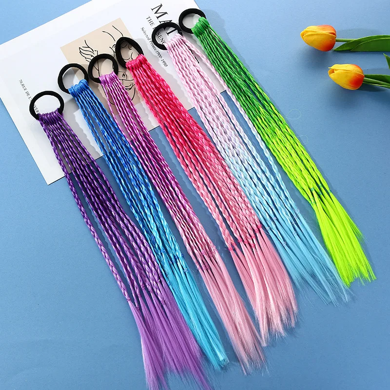1 PCS New Girls Colorful Wigs Ponytail Kids Hair Accessories Head Band Hair Ornament Headbands Rubber Bands Beauty Hair Bands