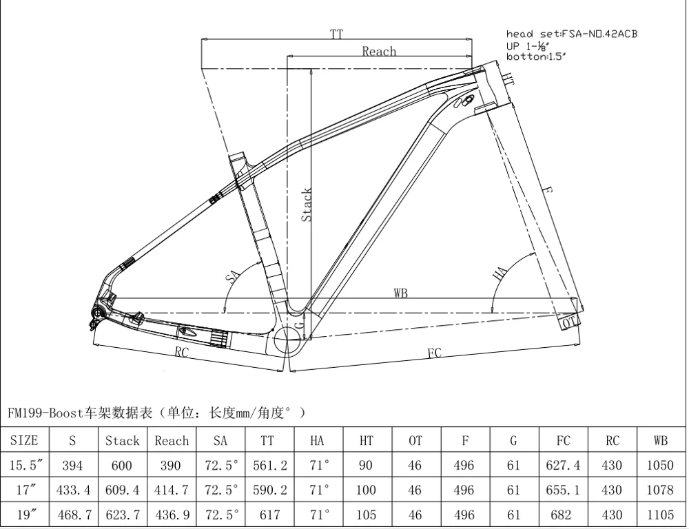 HF carbon MTB bike parts bicycle frame named FM199-B-SL