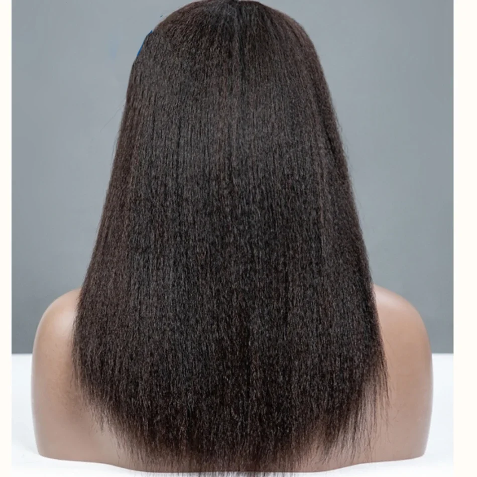 Yaki naturale nero lungo 180 densità 26 "lungo morbido senza colla crespo dritto parrucca a macchina con frangia per le donne BabyHair prepizzicato