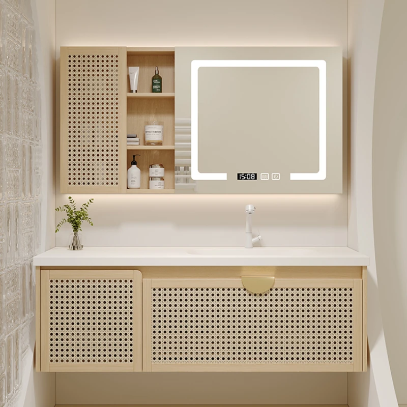 

Weaving Vine Bathroom Cabinet Combination Storage Shelves Corinne Integrated Sink Cabinets Wash Sink Gabinete Furniture YX50BC