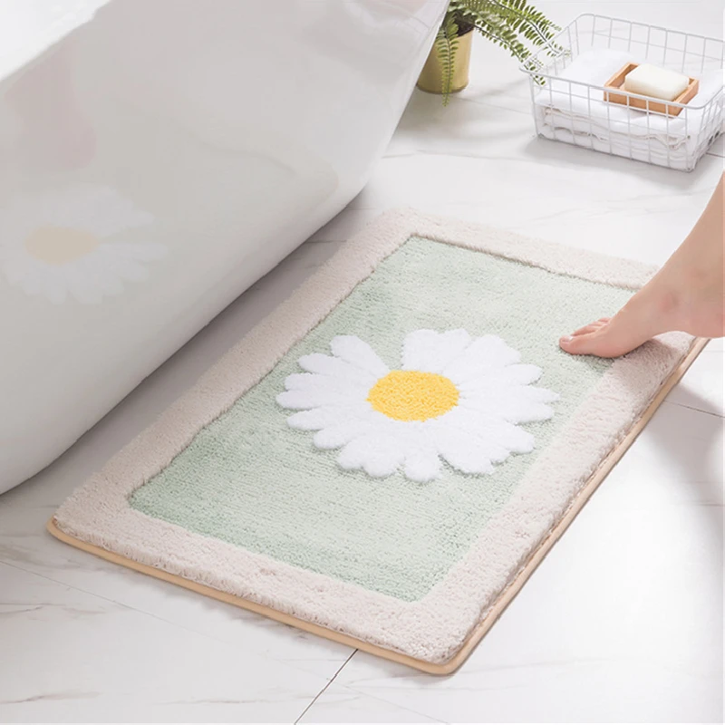 Bathroom Door Entrance Mat Flocking Daisy Bath Rug Bathroom Non-Slip Mat Toilet Doormat Door Absorbent Mat Anti-slip Carpets