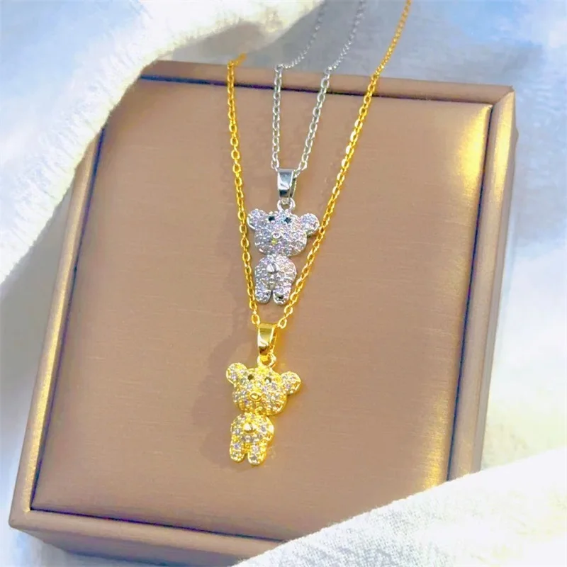 Fashionable and Exquisite Cute Piggy Nose Bear Necklace Classic Personality Micro-inlaid Jewelry Stainless Steel Clavicle Chain
