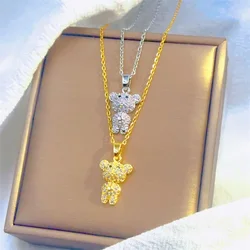 Fashionable and Exquisite Cute Piggy Nose Bear Necklace Classic Personality Micro-inlaid Jewelry Stainless Steel Clavicle Chain