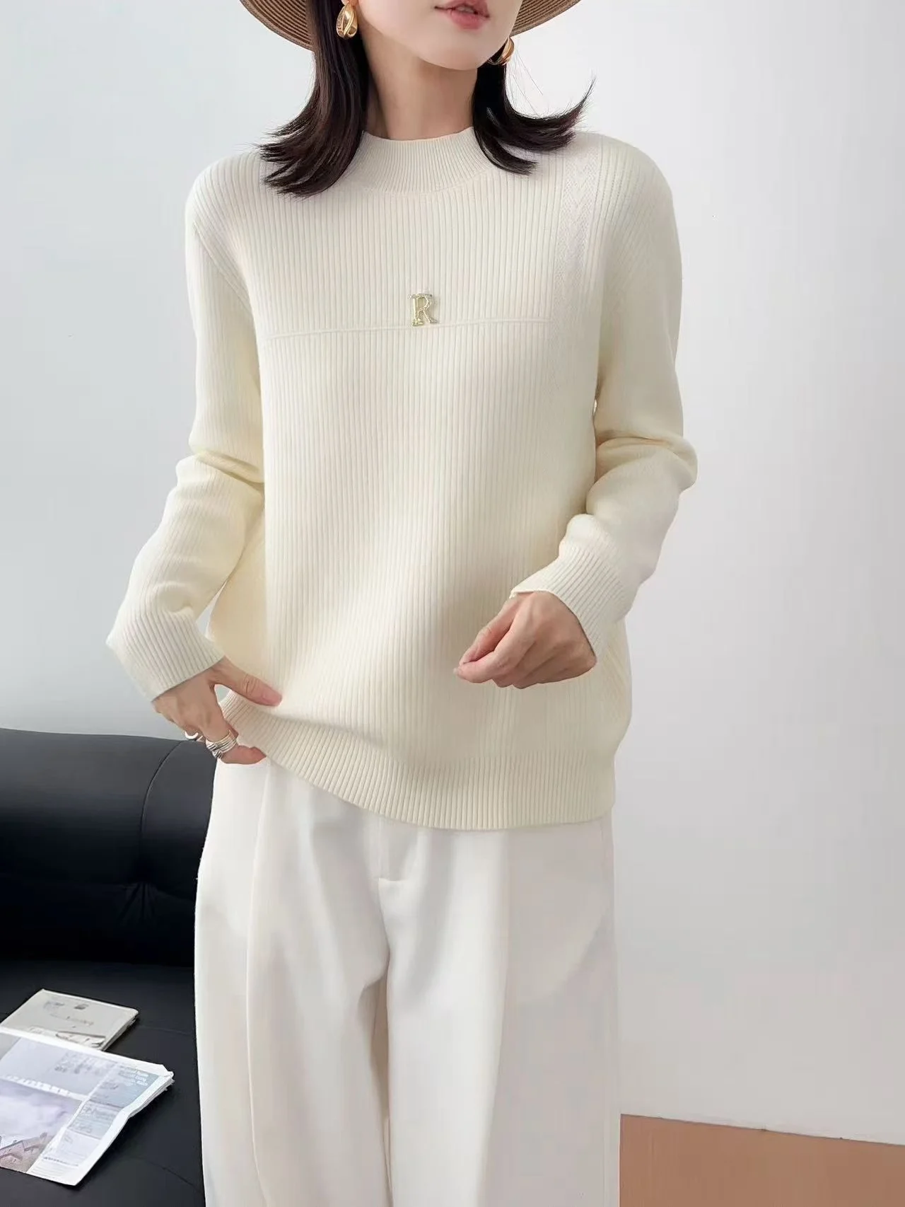 

Женский вязаный свитер Thiened Fce f, пуловер с высоким воротником, теплая внутренняя одежда, осень-зима, новый цвет Sle