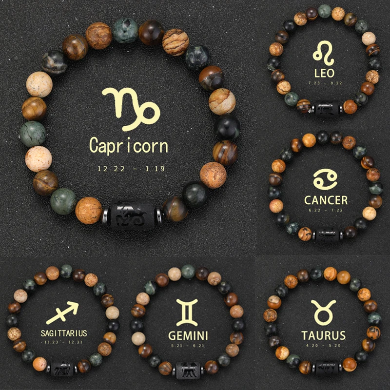 

12 Zodiac Bracelet Natural Stone Capricorn Virgo Leo Libra Bracelet Ladies Men Couple Friendship Jewelry Gift Bracelet Jewelry
