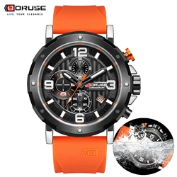 BORUSE Watches for Men Business Casual Wristwatches Silicone Quartz Watch Waterproof Stainless Steel Man Sports Watches