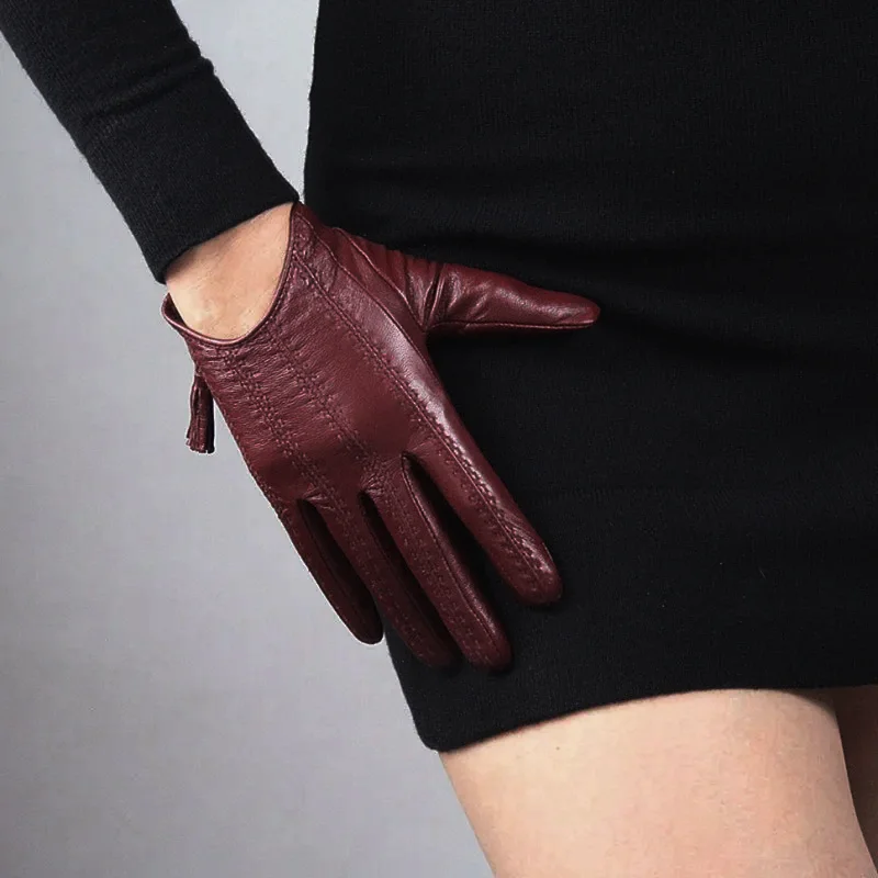 Touchscreen Gloves Women Genuine Leather Goatskin Tassel Zipper Short Style Glove Female Fashion Solid Driving Mittens Lady