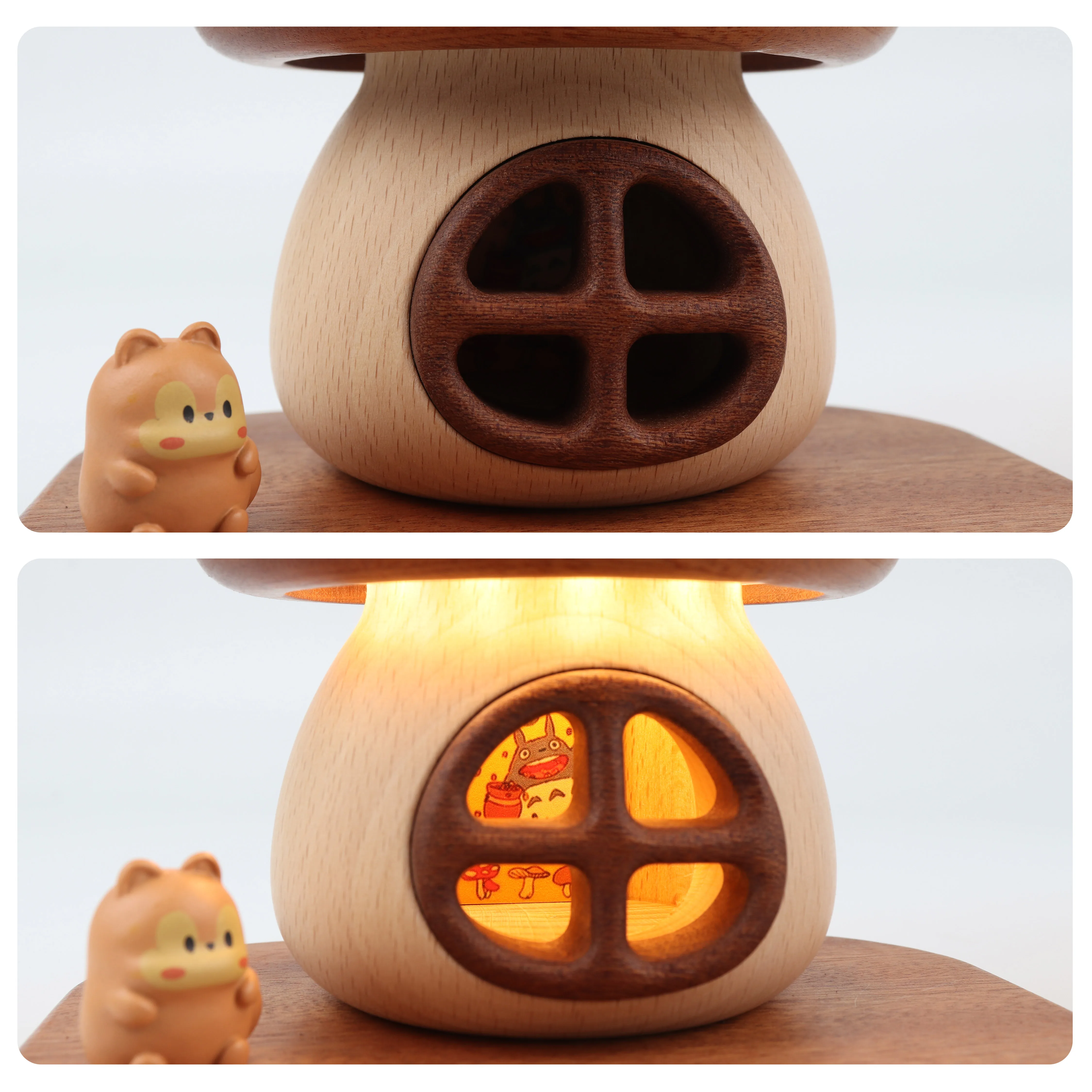 Luxury Shockproof Nature Ebony ,Maple Wood Mushroom Light Decor With USB Rechargeable Perfect For Bedroom, Nursery Home Decor.